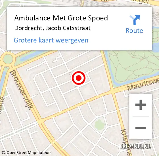 Locatie op kaart van de 112 melding: Ambulance Met Grote Spoed Naar Dordrecht, Jacob Catsstraat op 11 maart 2023 16:13