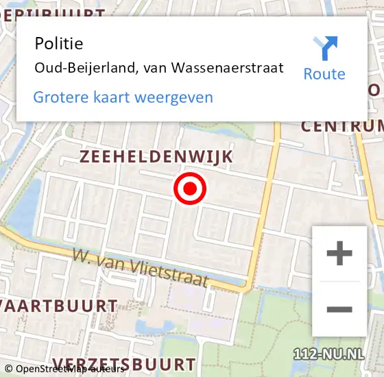 Locatie op kaart van de 112 melding: Politie Oud-Beijerland, van Wassenaerstraat op 11 maart 2023 16:15