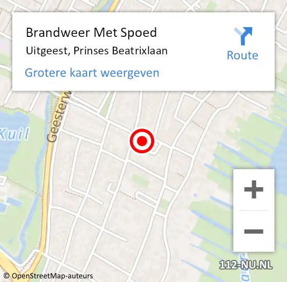 Locatie op kaart van de 112 melding: Brandweer Met Spoed Naar Uitgeest, Prinses Beatrixlaan op 11 maart 2023 16:45