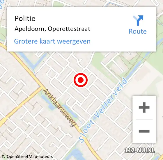 Locatie op kaart van de 112 melding: Politie Apeldoorn, Operettestraat op 11 maart 2023 16:47