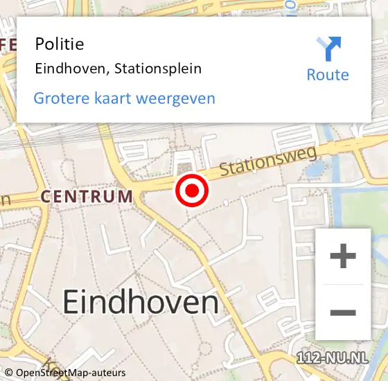 Locatie op kaart van de 112 melding: Politie Eindhoven, Stationsplein op 11 maart 2023 17:03