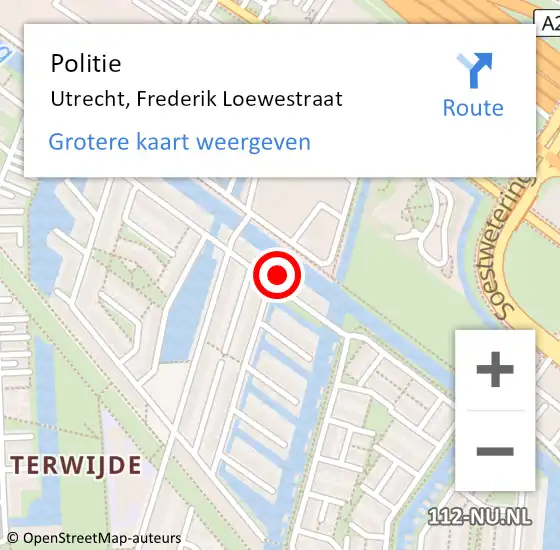 Locatie op kaart van de 112 melding: Politie Utrecht, Frederik Loewestraat op 11 maart 2023 17:09