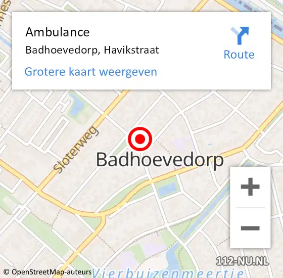 Locatie op kaart van de 112 melding: Ambulance Badhoevedorp, Havikstraat op 11 maart 2023 17:16