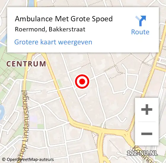 Locatie op kaart van de 112 melding: Ambulance Met Grote Spoed Naar Roermond, Bakkerstraat op 11 maart 2023 17:50