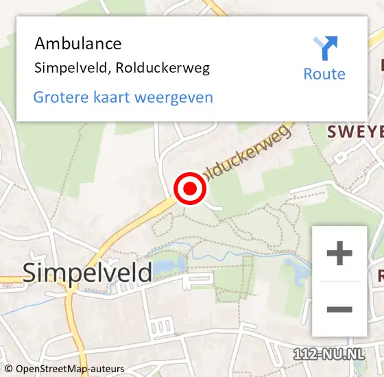 Locatie op kaart van de 112 melding: Ambulance Simpelveld, Rolduckerweg op 18 augustus 2014 15:22