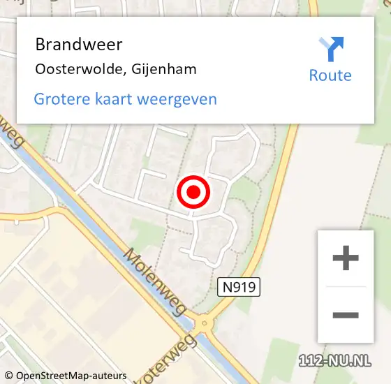 Locatie op kaart van de 112 melding: Brandweer Oosterwolde, Gijenham op 11 maart 2023 18:16