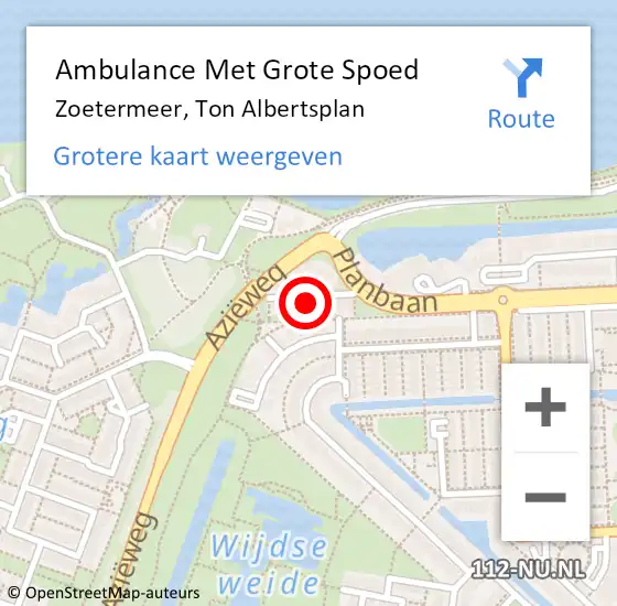 Locatie op kaart van de 112 melding: Ambulance Met Grote Spoed Naar Zoetermeer, Ton Albertsplan op 11 maart 2023 18:37