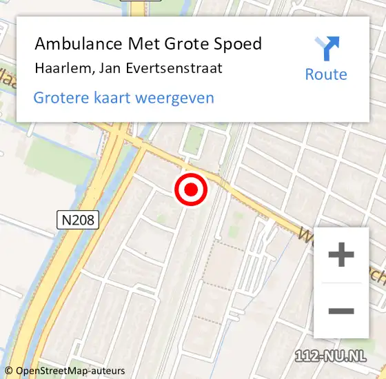 Locatie op kaart van de 112 melding: Ambulance Met Grote Spoed Naar Haarlem, Jan Evertsenstraat op 11 maart 2023 18:45