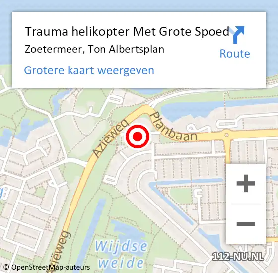 Locatie op kaart van de 112 melding: Trauma helikopter Met Grote Spoed Naar Zoetermeer, Ton Albertsplan op 11 maart 2023 18:45