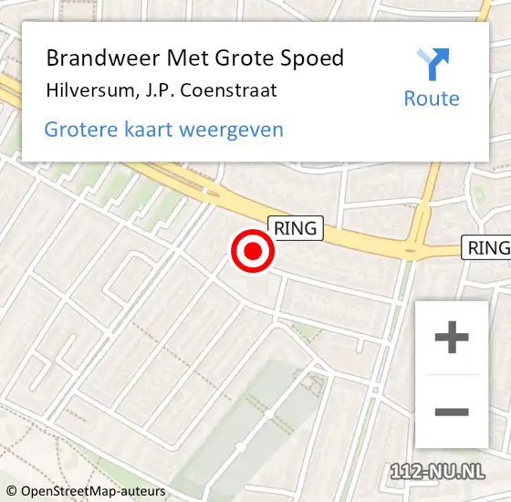 Locatie op kaart van de 112 melding: Brandweer Met Grote Spoed Naar Hilversum, J.P. Coenstraat op 11 maart 2023 19:00