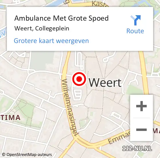 Locatie op kaart van de 112 melding: Ambulance Met Grote Spoed Naar Weert, Collegeplein op 11 maart 2023 19:11