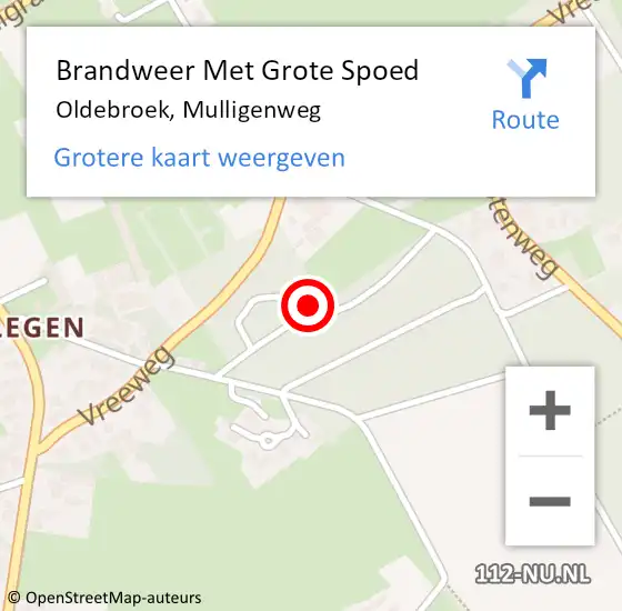 Locatie op kaart van de 112 melding: Brandweer Met Grote Spoed Naar Oldebroek, Mulligenweg op 11 maart 2023 19:15