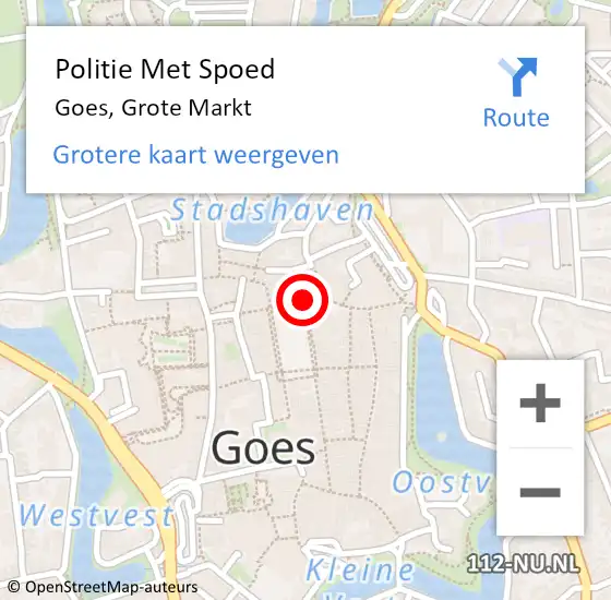 Locatie op kaart van de 112 melding: Politie Met Spoed Naar Goes, Grote Markt op 11 maart 2023 20:01