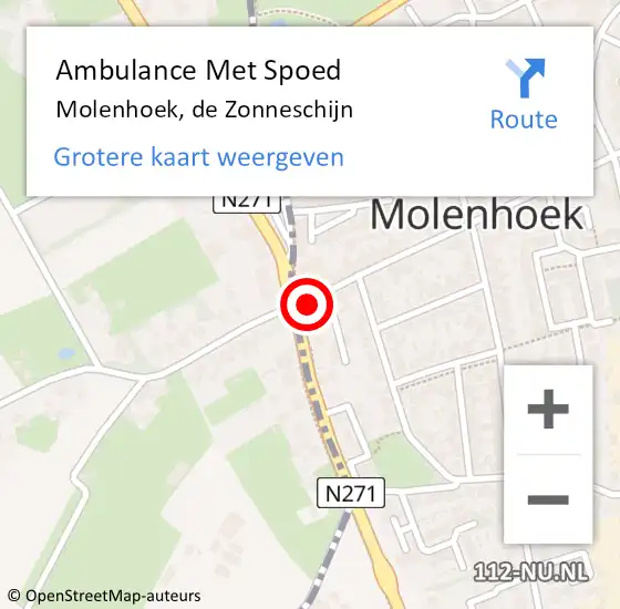 Locatie op kaart van de 112 melding: Ambulance Met Spoed Naar Molenhoek, de Zonneschijn op 18 augustus 2014 15:39