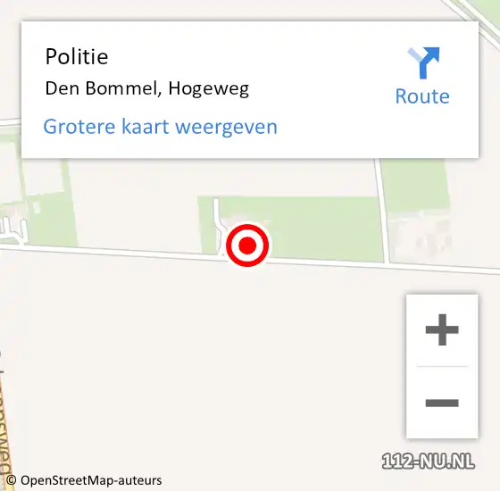 Locatie op kaart van de 112 melding: Politie Den Bommel, Hogeweg op 11 maart 2023 20:52