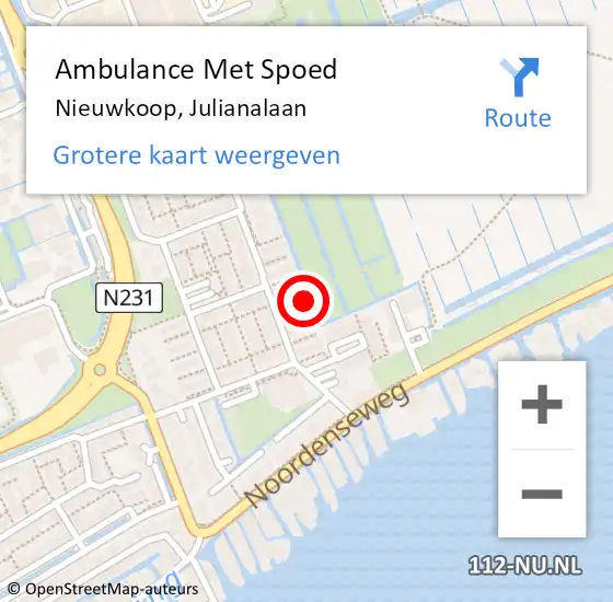 Locatie op kaart van de 112 melding: Ambulance Met Spoed Naar Nieuwkoop, Julianalaan op 11 maart 2023 21:16