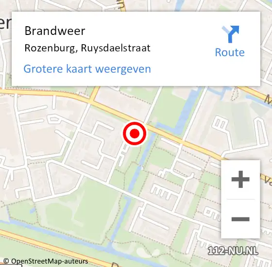 Locatie op kaart van de 112 melding: Brandweer Rozenburg, Ruysdaelstraat op 11 maart 2023 21:52