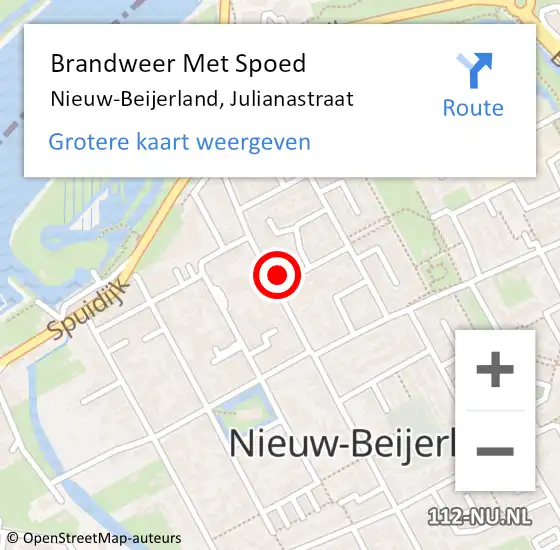 Locatie op kaart van de 112 melding: Brandweer Met Spoed Naar Nieuw-Beijerland, Julianastraat op 11 maart 2023 22:25