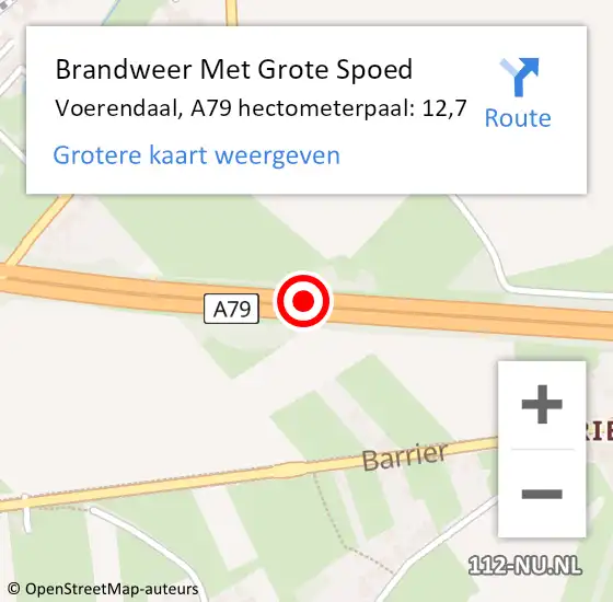 Locatie op kaart van de 112 melding: Brandweer Met Grote Spoed Naar Voerendaal, A79 hectometerpaal: 12,7 op 11 maart 2023 22:55