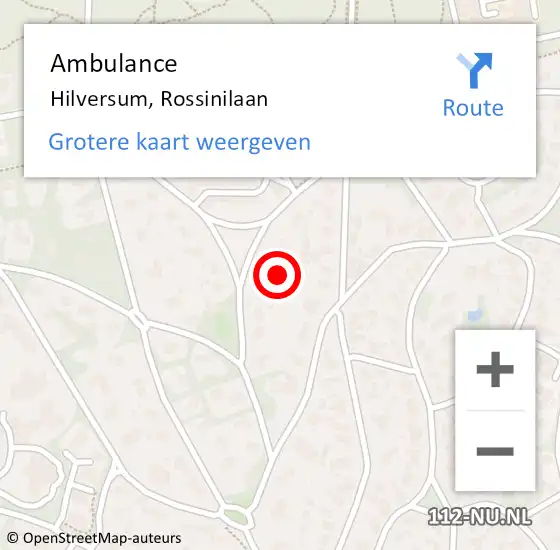 Locatie op kaart van de 112 melding: Ambulance Hilversum, Rossinilaan op 18 augustus 2014 16:08