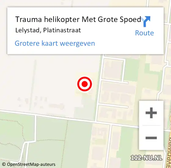 Locatie op kaart van de 112 melding: Trauma helikopter Met Grote Spoed Naar Lelystad, Platinastraat op 11 maart 2023 23:28