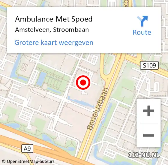 Locatie op kaart van de 112 melding: Ambulance Met Spoed Naar Amstelveen, Stroombaan op 12 maart 2023 00:05