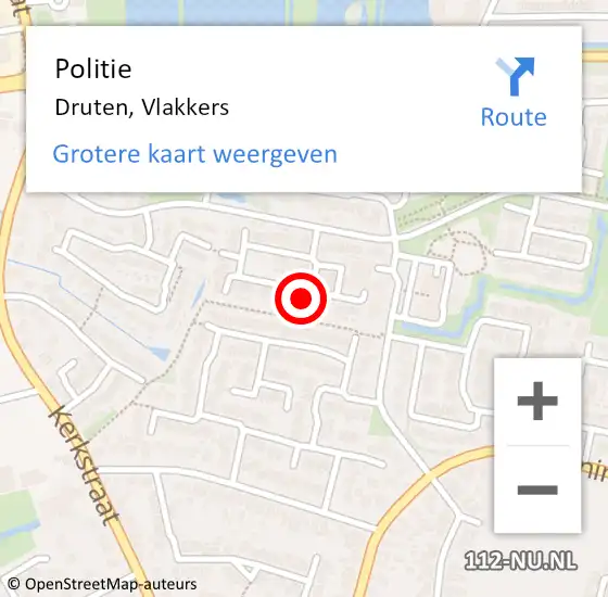 Locatie op kaart van de 112 melding: Politie Druten, Vlakkers op 12 maart 2023 00:15