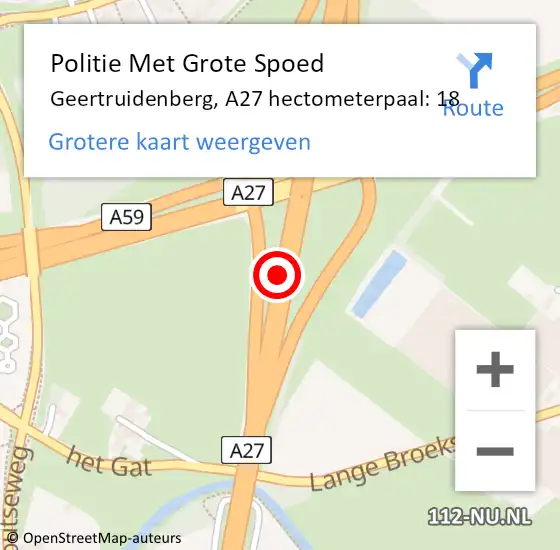 Locatie op kaart van de 112 melding: Politie Met Grote Spoed Naar Geertruidenberg, A27 hectometerpaal: 18 op 12 maart 2023 00:32