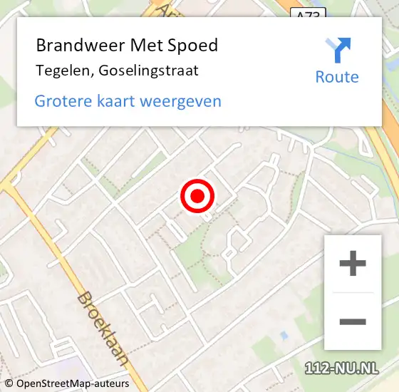 Locatie op kaart van de 112 melding: Brandweer Met Spoed Naar Tegelen, Goselingstraat op 12 maart 2023 00:56