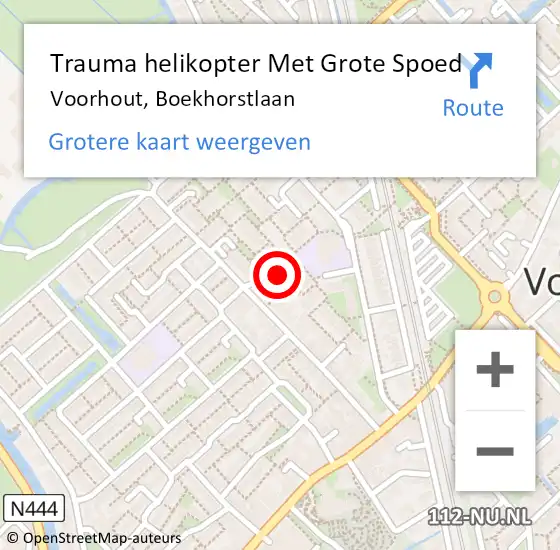 Locatie op kaart van de 112 melding: Trauma helikopter Met Grote Spoed Naar Voorhout, Boekhorstlaan op 12 maart 2023 01:02