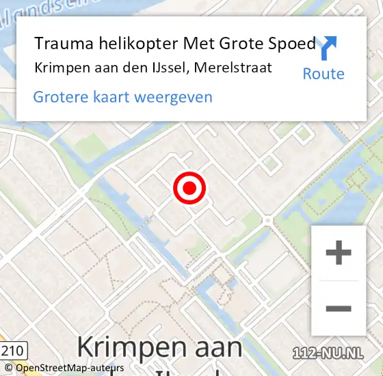 Locatie op kaart van de 112 melding: Trauma helikopter Met Grote Spoed Naar Krimpen aan den IJssel, Merelstraat op 12 maart 2023 02:06