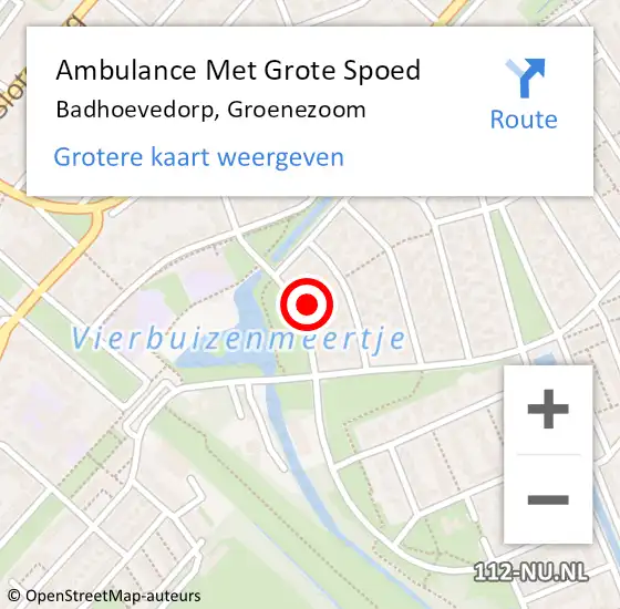 Locatie op kaart van de 112 melding: Ambulance Met Grote Spoed Naar Badhoevedorp, Groenezoom op 12 maart 2023 02:35