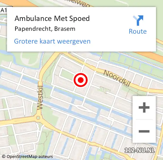 Locatie op kaart van de 112 melding: Ambulance Met Spoed Naar Papendrecht, Brasem op 12 maart 2023 02:40