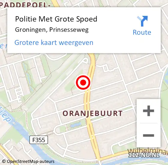 Locatie op kaart van de 112 melding: Politie Met Grote Spoed Naar Groningen, Prinsesseweg op 12 maart 2023 02:43