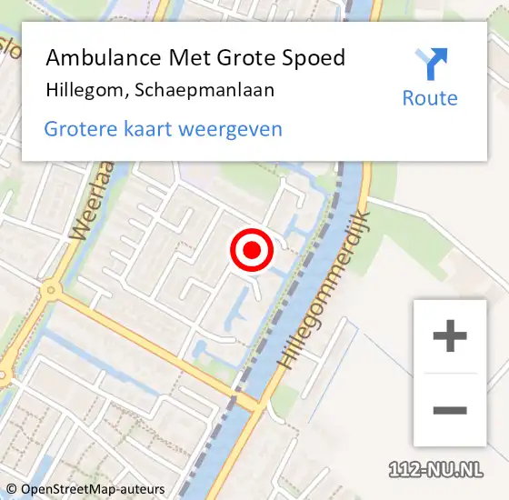 Locatie op kaart van de 112 melding: Ambulance Met Grote Spoed Naar Hillegom, Schaepmanlaan op 12 maart 2023 03:01