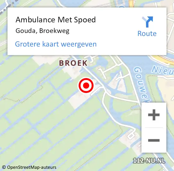 Locatie op kaart van de 112 melding: Ambulance Met Spoed Naar Gouda, Broekweg op 12 maart 2023 04:10