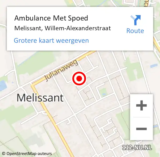 Locatie op kaart van de 112 melding: Ambulance Met Spoed Naar Melissant, Willem-Alexanderstraat op 12 maart 2023 04:14