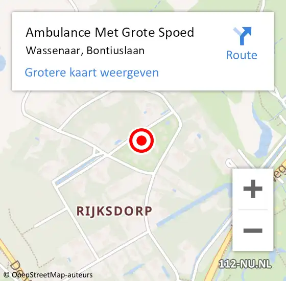 Locatie op kaart van de 112 melding: Ambulance Met Grote Spoed Naar Wassenaar, Bontiuslaan op 12 maart 2023 04:55