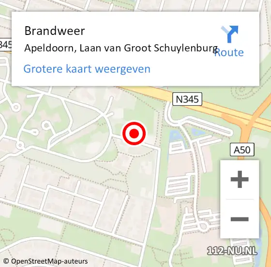 Locatie op kaart van de 112 melding: Brandweer Apeldoorn, Laan van Groot Schuylenburg op 12 maart 2023 06:29