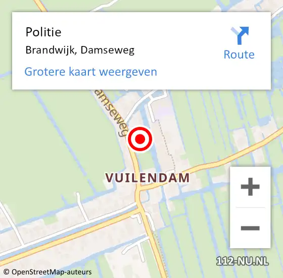 Locatie op kaart van de 112 melding: Politie Brandwijk, Damseweg op 12 maart 2023 07:06
