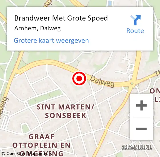 Locatie op kaart van de 112 melding: Brandweer Met Grote Spoed Naar Arnhem, Dalweg op 12 maart 2023 07:18