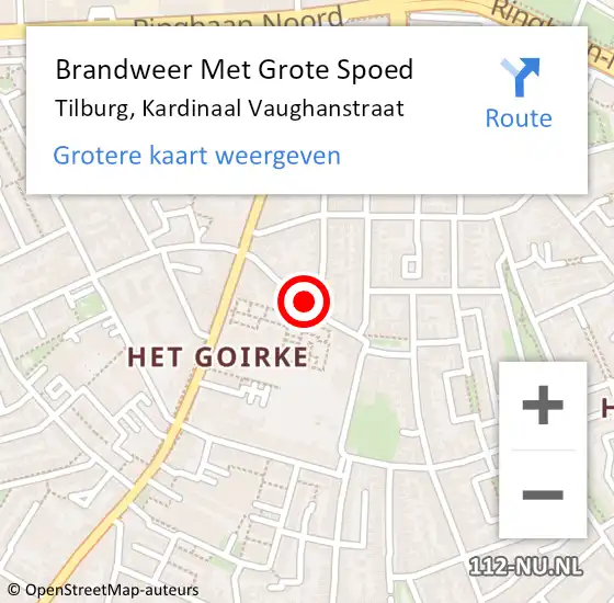 Locatie op kaart van de 112 melding: Brandweer Met Grote Spoed Naar Tilburg, Kardinaal Vaughanstraat op 12 maart 2023 07:36