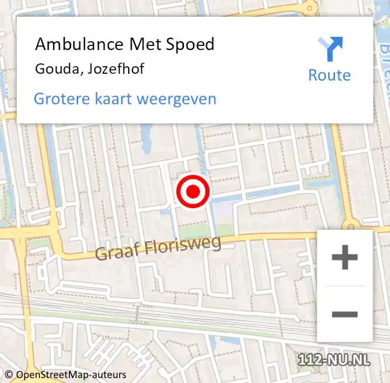 Locatie op kaart van de 112 melding: Ambulance Met Spoed Naar Gouda, Jozefhof op 12 maart 2023 07:44