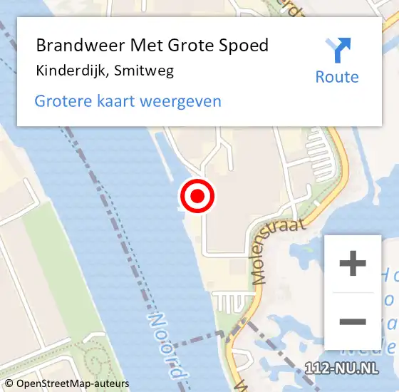 Locatie op kaart van de 112 melding: Brandweer Met Grote Spoed Naar Kinderdijk, Smitweg op 18 augustus 2014 16:40