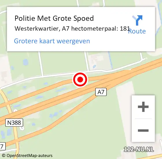 Locatie op kaart van de 112 melding: Politie Met Grote Spoed Naar Westerkwartier, A7 hectometerpaal: 181 op 12 maart 2023 09:16