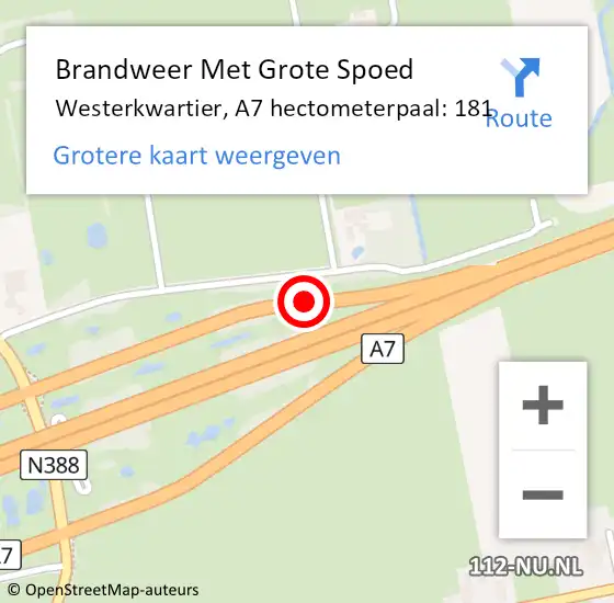 Locatie op kaart van de 112 melding: Brandweer Met Grote Spoed Naar Westerkwartier, A7 hectometerpaal: 181 op 12 maart 2023 09:17