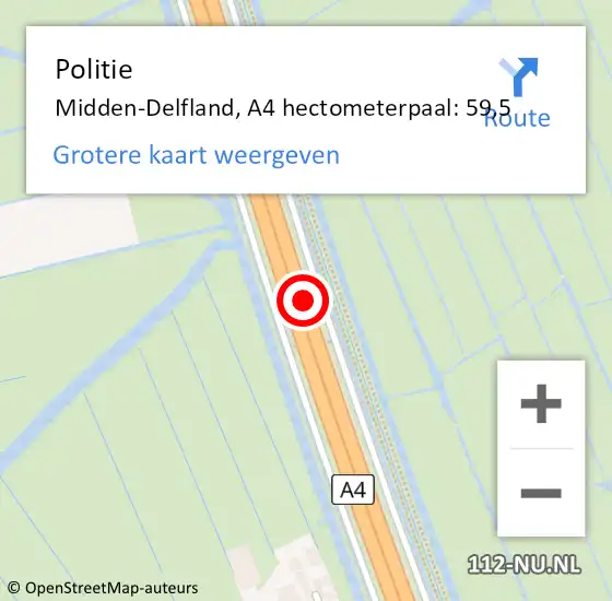 Locatie op kaart van de 112 melding: Politie Midden-Delfland, A4 hectometerpaal: 59,5 op 12 maart 2023 09:55