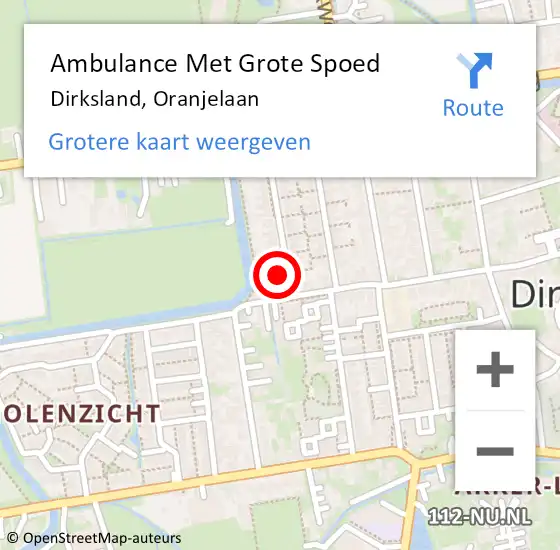 Locatie op kaart van de 112 melding: Ambulance Met Grote Spoed Naar Dirksland, Oranjelaan op 12 maart 2023 10:20