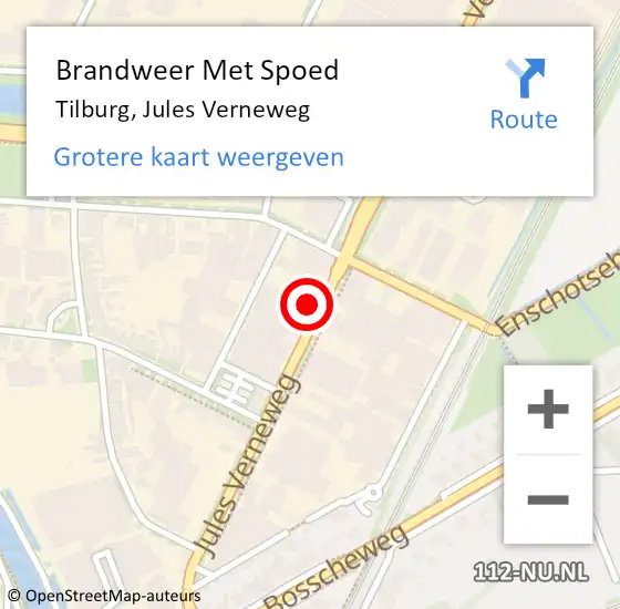 Locatie op kaart van de 112 melding: Brandweer Met Spoed Naar Tilburg, Jules Verneweg op 12 maart 2023 10:39