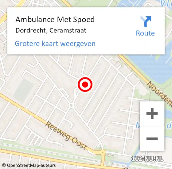 Locatie op kaart van de 112 melding: Ambulance Met Spoed Naar Dordrecht, Ceramstraat op 12 maart 2023 10:39